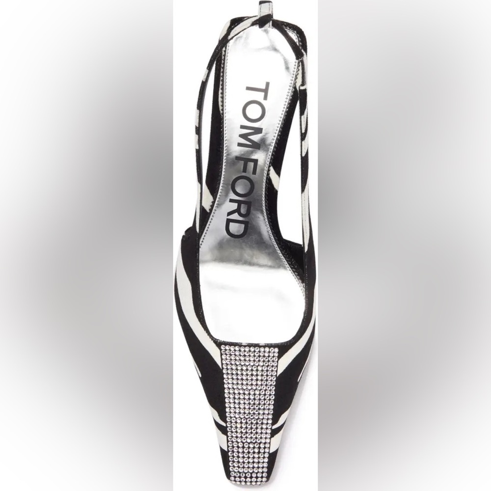 ❤️❤️❤️ TOM FORD Zebra Stripe Crystal Slingback Kitten Heel Pump, NWT